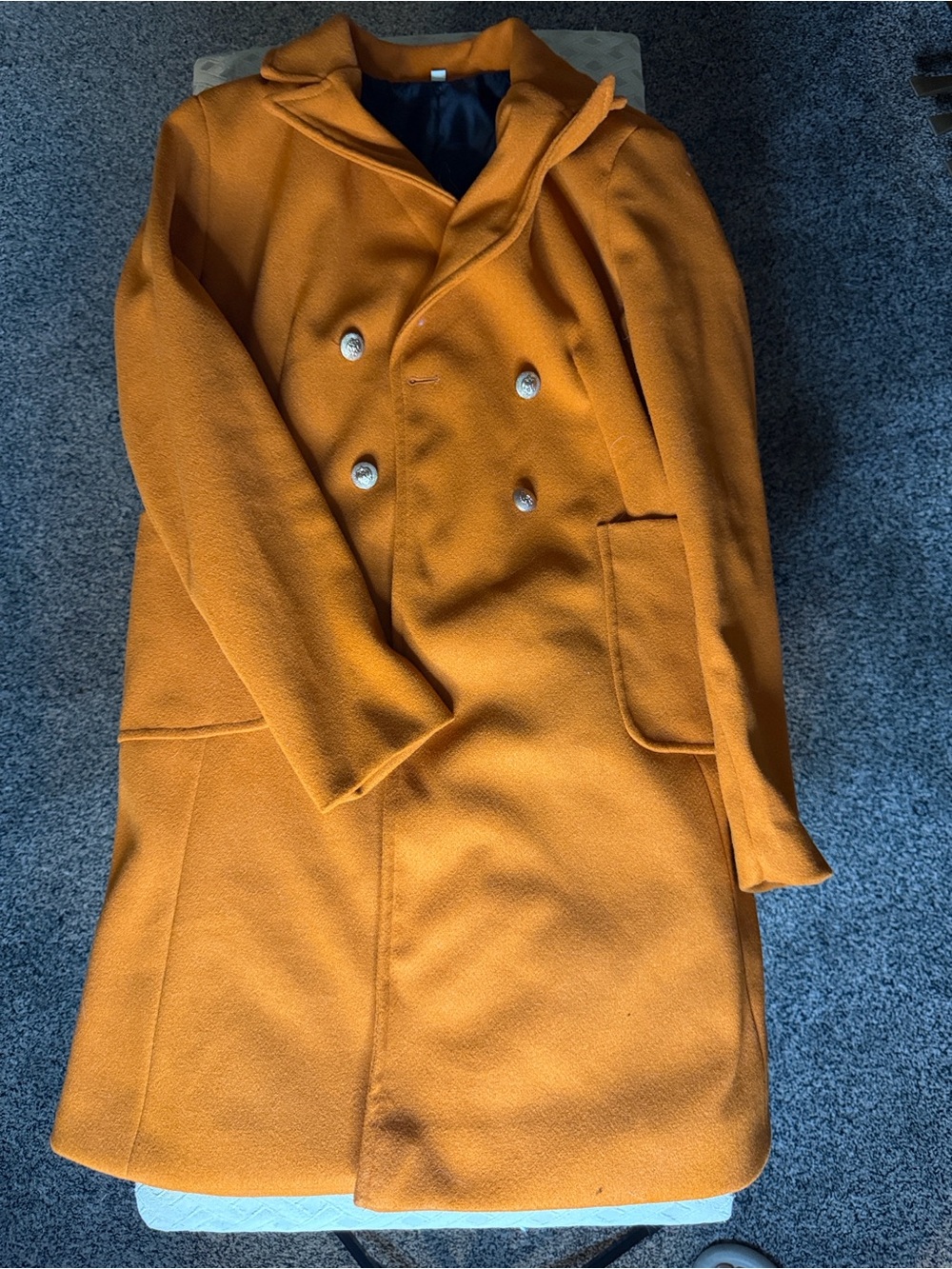 SHEIN Men's Double-Breasted Mustard Pea Coat